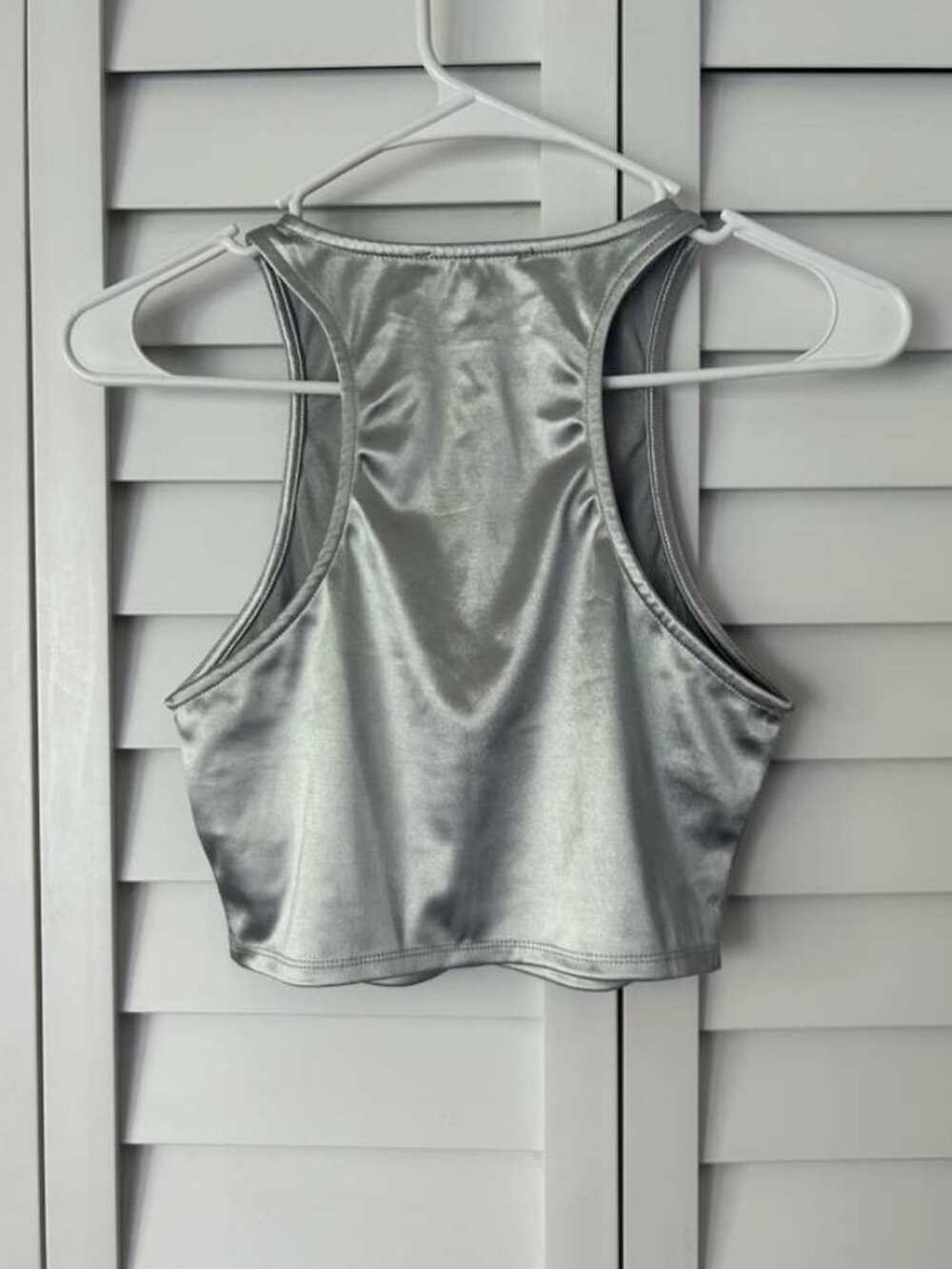Y2K Silver Metallic Sleeveless Crop Top Party Club S - Picture 3 of 10